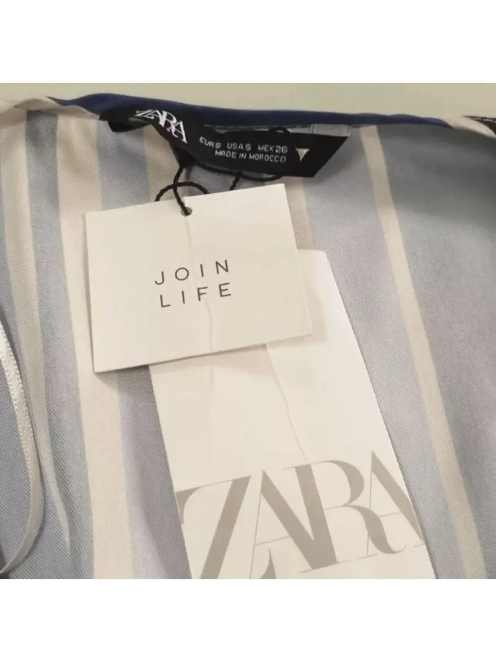 Zara Satin Striped Skort Romper Blue White Wrap V Neck NWT Size Small - Picture 15 of 16